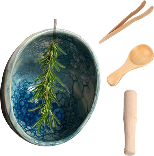 Pottery Herb Stripper Bowl, Handmade Pottery Herb Stripper Ceramic Herb Stripper Quick Stem Removal Ceramic Bowl 2025 New Ceramic Kitchen Herb Stripping Tool