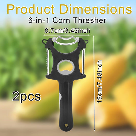 2pcs 6-in-1 Corn Stripper, Multi-Function Shucker Vegetable Fruit Peeler Potato Grater Cutter All-in-One Kitchen Grater Tool for Home Restaurant & Outdoor Use Sheller (Black)