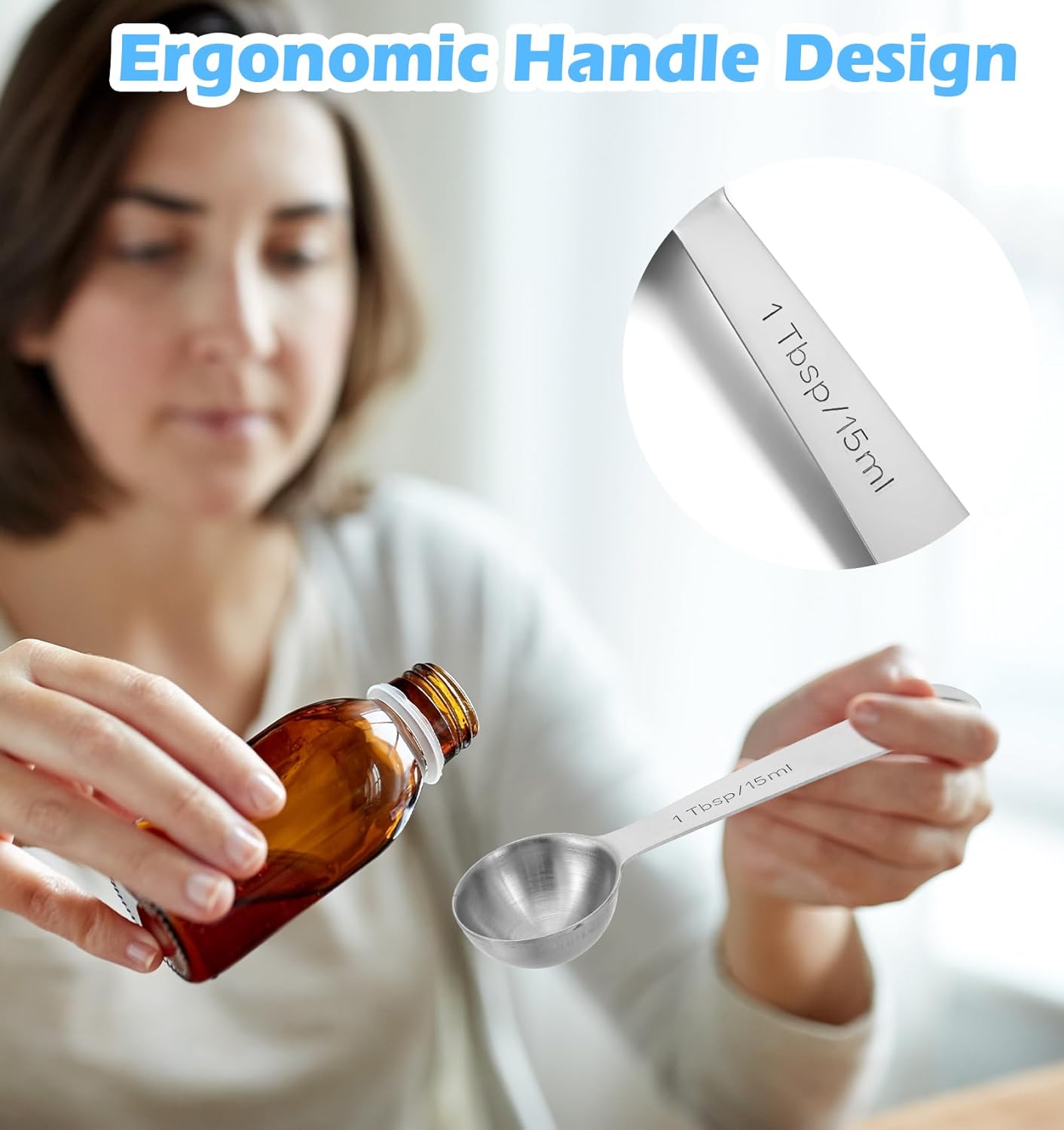 1 Tablespoon Measuring Spoon, 3PCS Stainless Steel Single Measuring Spoon, 3 Tsp/1 Tbsp Marked, Durable Rust Resistant Metal for Cooking Baking Coffee Sugar (Silver, 15 Ml)