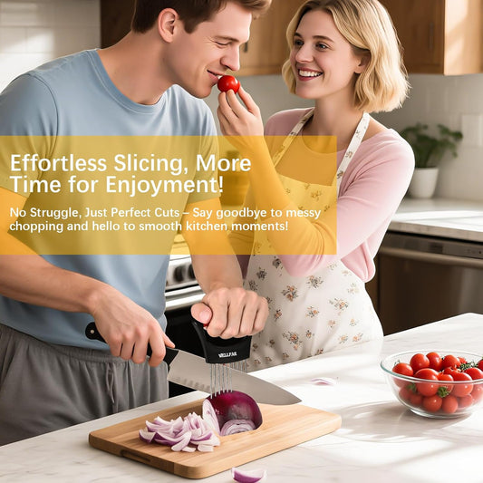 【2 PCS】Onion Slicer Holder - Onion Holder for Slicing, Vegetable Chopper & Cutter Tool for Potato, Lemon, Tomatoes, Stainless Steel Kitchen Gadget with Guide Rack, Meat Prep & Food Essentials.