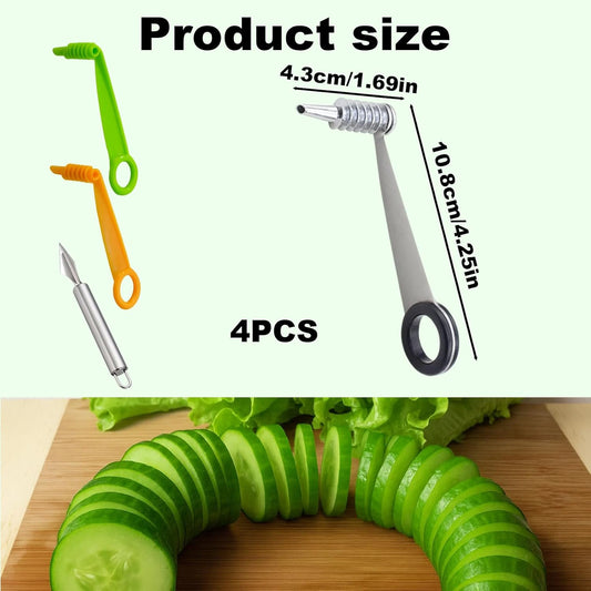 4-Piece Potato Spiral Cutter, Vegetable Spiralizer Set with 2 Stainless Steel and 2 Plastic Blades, Spiral Vegetable Cutter for Potatoes, Carrots, Zucchini and More