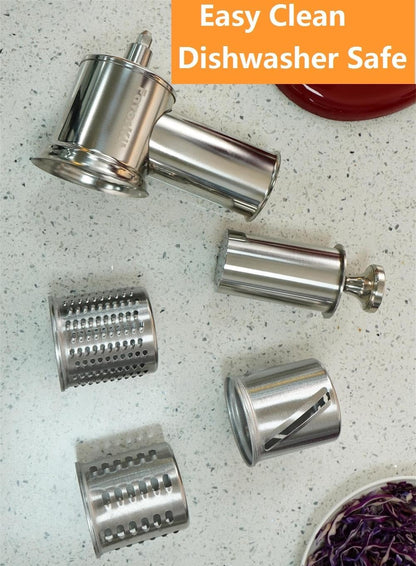 FavorKit Stainless Steel Salad Maker Attachment for KitchenAid Mixers, Large Slicer Shredder & Cheese Grater Accessories with 4 Blades,Dishwasher Safe