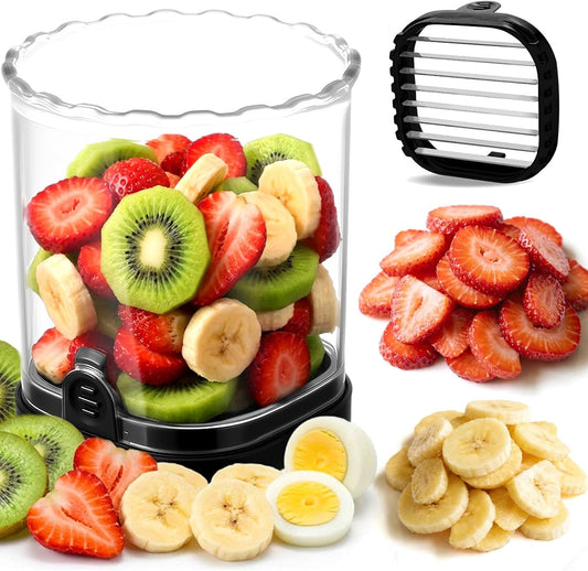 Hendiy Strawberry Slicer with Stainless Blades | Egg & Fruit Slicer Cup for Banana, Cucumber, Mushroom | ABS Detachable Kitchen Gadget - Precision Berry Cutter Tool (Black, 1-Pack)
