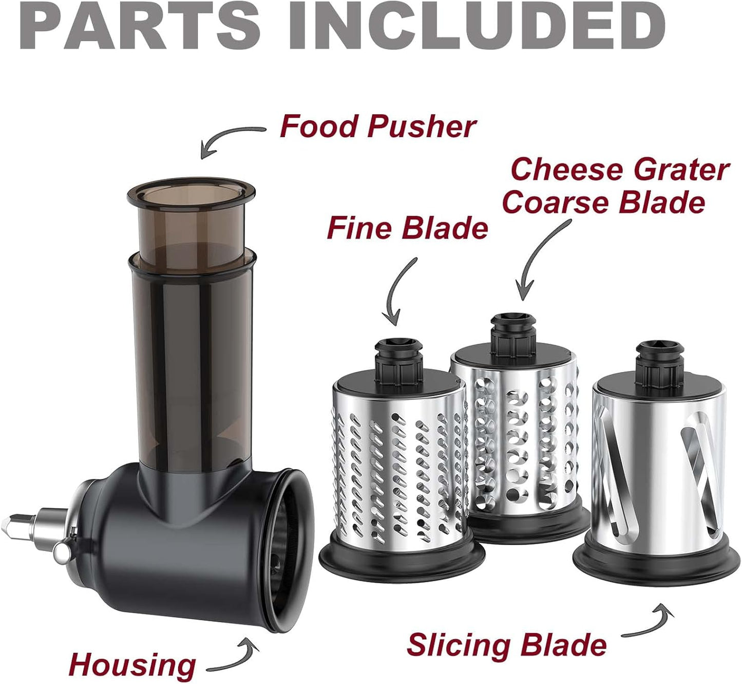 Stainless Steel Slicer Shredder Attachment for KitchenAid Stand Mixer, Cheese Grater Attachment for KitchenAid, Salad Maker, Grinding Powder, Dishwasher Safe with 4 Blades by InnoMoon
