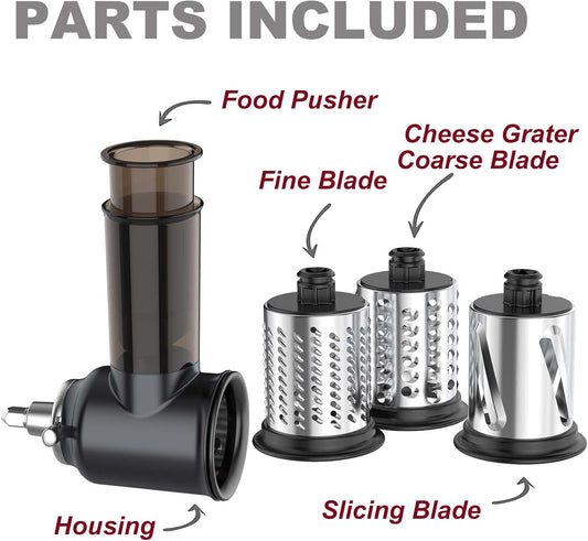 Stainless Steel Slicer Shredder Attachment for KitchenAid Stand Mixer, Cheese Grater Attachment for KitchenAid, Salad Maker, Grinding Powder, Dishwasher Safe with 4 Blades by InnoMoon