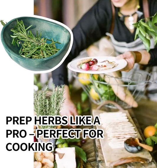 New 4-Slot Herb Stripper，Handmade Firing Herb Stripper Bowl，Pottery Herb Stripper Bowl ，Suitable for Kale, Basil, Rosemary, Etc (Blue and White Porcelain)