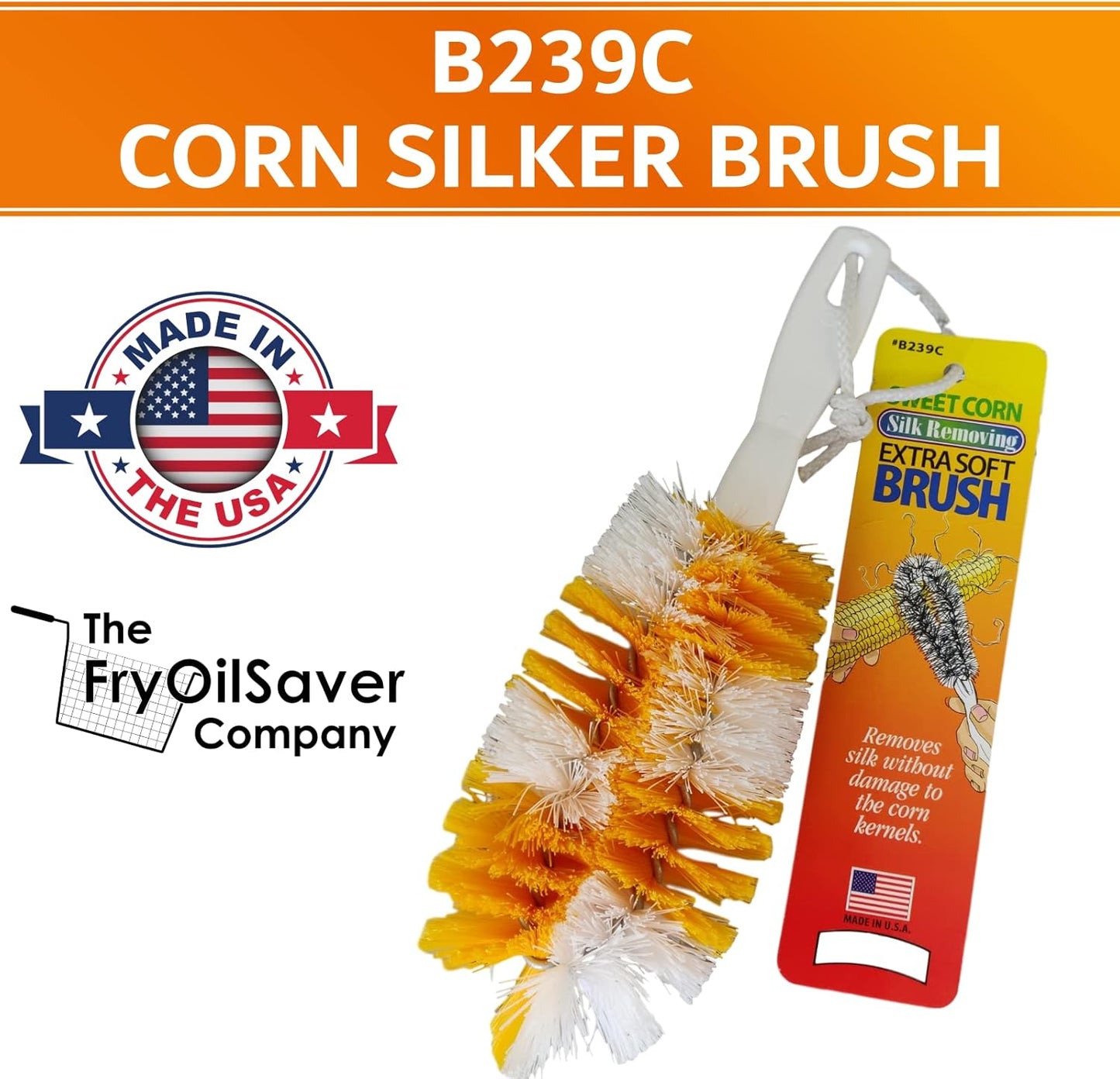 Corn De-Silker Brush | Bristled Veggetable Scrubber for Brushing Carrots, Potatoes | Durable & Firm Corn Scrubber, Corn Silk Hair Remover, Food Brush by FryOilSaver Co. B239C