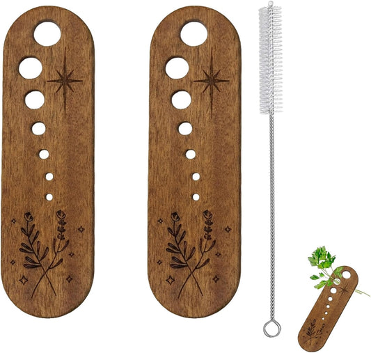 MILAKE 2 PCS Wooden Vegetable Herb Leaf Stripper Set, Multi Hole Herb Stripper Bowl Tool with Cleaning Brush, Exquisite Kitchen Gadget Gifts for Home Cooks and Chefs