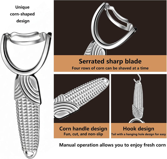 Corn Peeler for Corn on the Cob – Stainless Steel Corn Stripper Tool with Ergonomic Anti-Slip Handle – Sharp Corn Kernel Remover & Cutter for Kitchen, Salads, BBQ & Fresh Corn Prep (Silver)