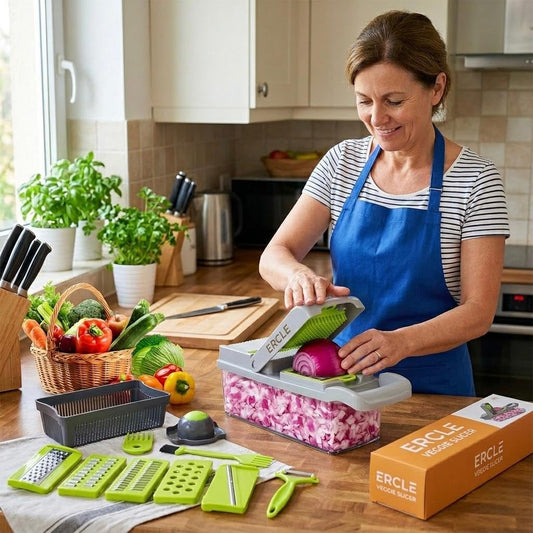 16-in-1 Vegetable Cutter Slicer – Multifunctional Vegetable Chopper with Stainless Steel Blades, Manual Onion Cutter, Food Slicer & Dicer for Kitchen, Salad Maker.