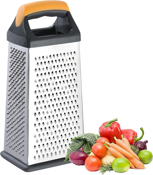 4 Sided Box Grater, Stainless Steel Grater Slicer with Handle, Cheese Grater, Kitchen Food Shredder, Food Grater Cutter Planing for Ginger, Garlic, Cucumbers, Carrots, Cheese, Potato