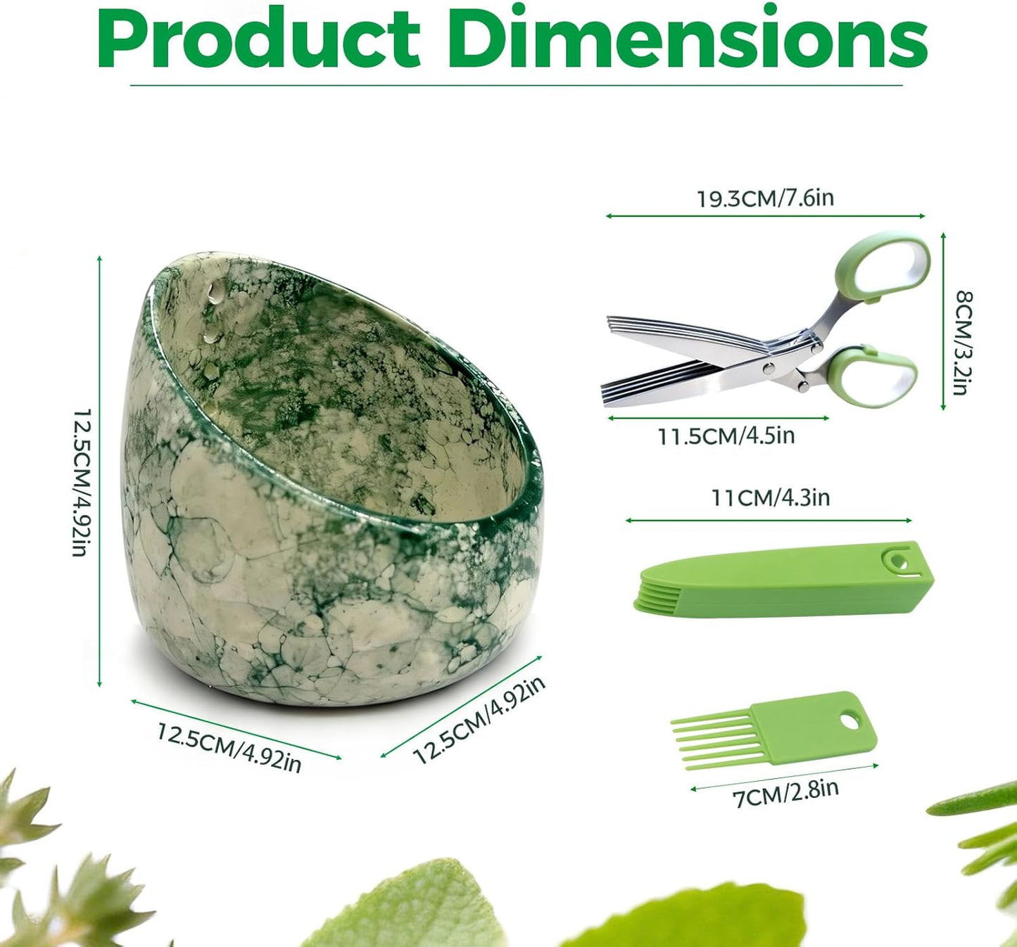 Pottery Herb Stripper Bowl Set – 2 Piece, Including 5-Blade Stainless Steel Herb Cutter Scissors, Herb Stripping Tool & Handmade Pottery Herb Stripper Bowl, For Stripping Leaves and Rhizomes (White)