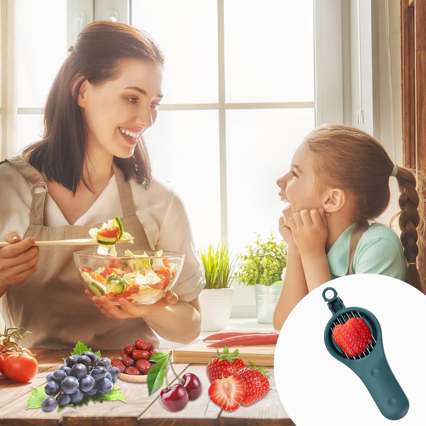 Strawberry Slicer Cherry Pitter 2 in 1, Fruit Slicer Strawberry Cutter Slicer Stainless Steel Fruit Cutter for Hawthorn/Red Date/Olives/Strawberries/Tomatoes