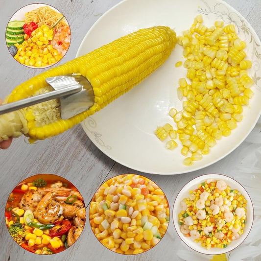 Stainless Steel Corn Stripper Tool – Long Handle Manual Kernel Peeler for Kitchen Use, Push-Down Design with Finger Protection, Dishwasher Safe