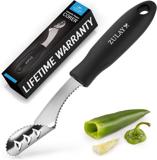 Zulay Kitchen Jalapeno Corer & Seed Remover – 430 Stainless Steel Pepper Coring Tool with Serrated Blade for Effortless Deseeding – Chili, Bell Pepper and Jalapeno Core Remover for Cooking & Grilling
