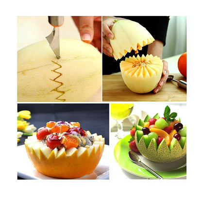 AKOAK 2 Pcs Dual-Purpose Stainless Steel Melon Baller and Fruit Carving Knife,2 in 1 Kitchen Tool for Making Melon Ball and Fruit Carving or ice Cream Scooper