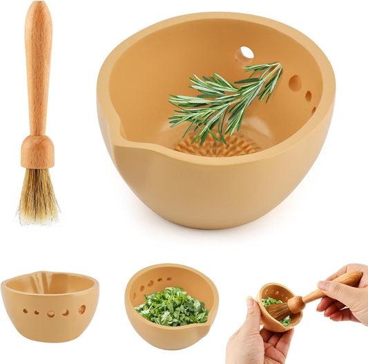 Pottery Herb Stripper Bowl with Multiple Size Holes - Kitchen Tool for Separating Herb Leaves from Stems & Root Removal(Size:4.7inch)