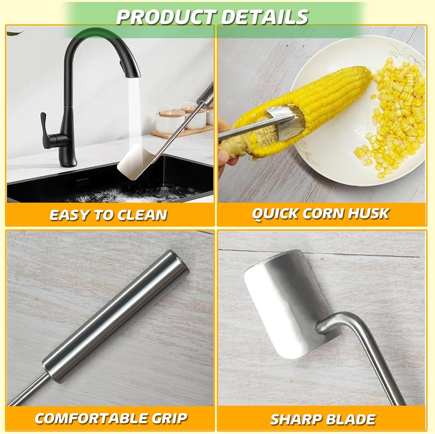 Corn Peeler, Corn Stripper, Long Handle Stainless Steel Corn Stripping Too Thresher Scraper for Home Kitchens, Restaurant Chefs (2PCS)
