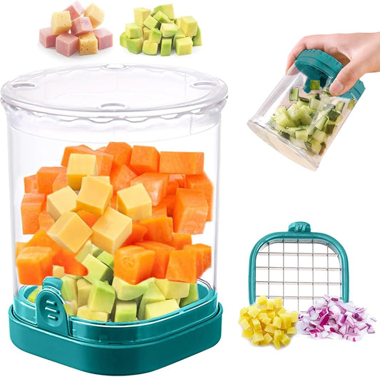 Fruit Chopper Cup - Fruit dicer - Vegetable Chopper - Fruit and Vegetable Speed Chopper with Push Plate - Detachable Fruit Cutter - Kitchen Gadgets - Home Essentials (Dark Blue)