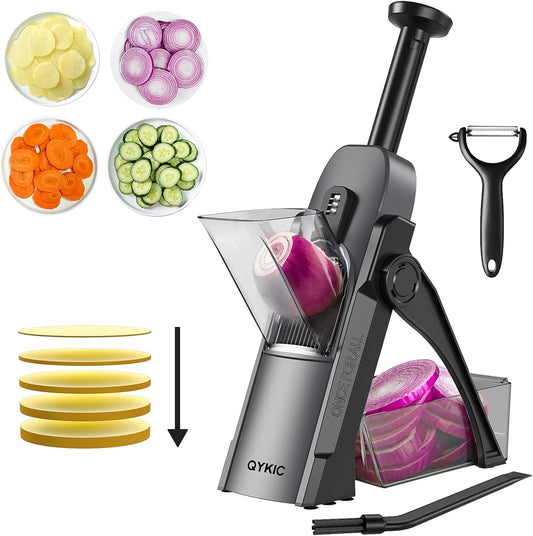 QYKIC Safe Mandoline Slicer, Potato Clips Slicer, Vegetable Food Slicer, Thickness Adjustable for Cucumber Onion Carrot Lemon (Only Slicer White)