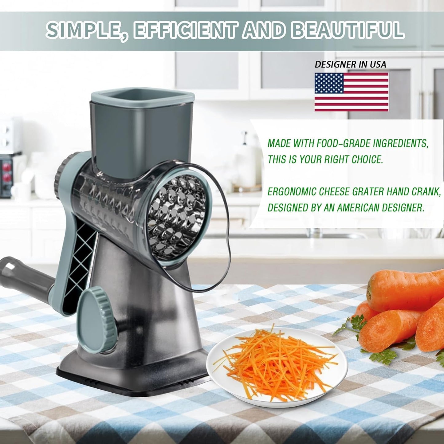 Cheese Grater with Handle, Multifunctional Manual Rotary Cheese Grater - Cheese Shredder Easily Chop Carrots, Potatoes, Vegetables and Fruits and Easy to Clean(red)