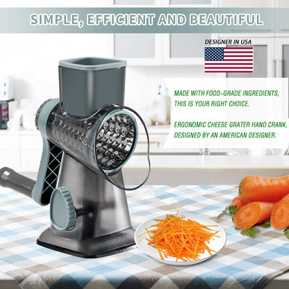 Cheese Grater with Handle, Multifunctional Manual Rotary Cheese Grater - Cheese Shredder Easily Chop Carrots, Potatoes, Vegetables and Fruits and Easy to Clean(red)