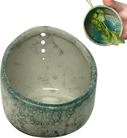 Ceramic Herb Stripper Bowl, Handmade Pottery Herb Stripper with Different Size Holes for Removing Leaves from Stems (A)