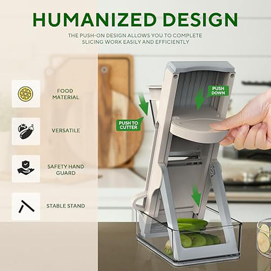 Eletronova Safe Mandoline Slicer for Kitchen, Vegetable Slicer for Kitchen，Kitchen Food Slicer, French Fry Cutter Julienne Dicer for Vegetables Grey (White & Green) (Blue)