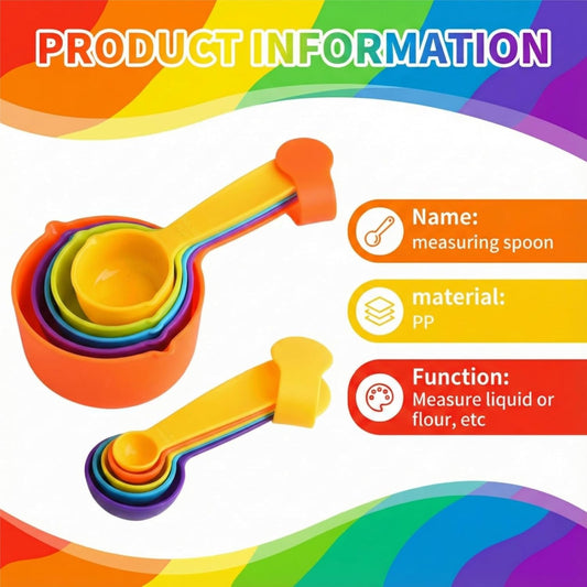 10-Piece Colorful Measuring Cups and Spoons Set, Rainbow Color-Coded Baking Tools, Stackable Measuring Set for Dry and Liquid Ingredients, Dishwasher Safe, Multi-Color