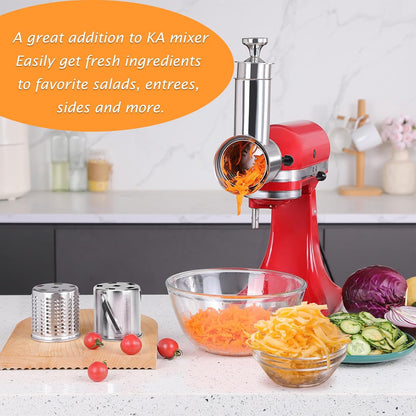 FavorKit Stainless Steel Salad Maker Attachment for KitchenAid Mixers, Large Slicer Shredder & Cheese Grater Accessories with 4 Blades,Dishwasher Safe