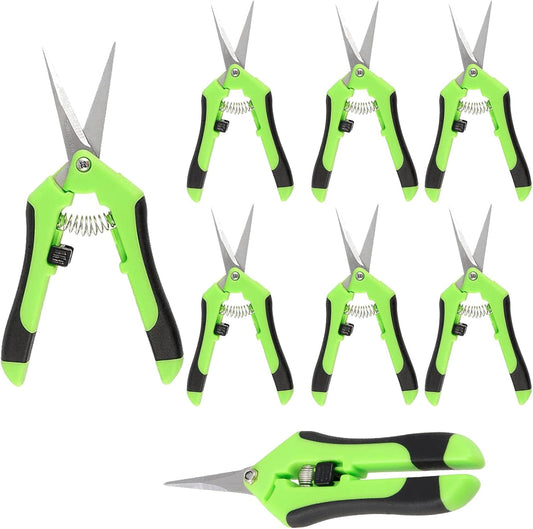 JEUIHAU 8 Pack 6.5 Inches Bud Trimming Scissors, Gardening Hand Pruning Shears with Straight Tip Stainless Steel Blades, Micro Tip Pruning Snips for Trimming Garden Herb Plant Flower, Green
