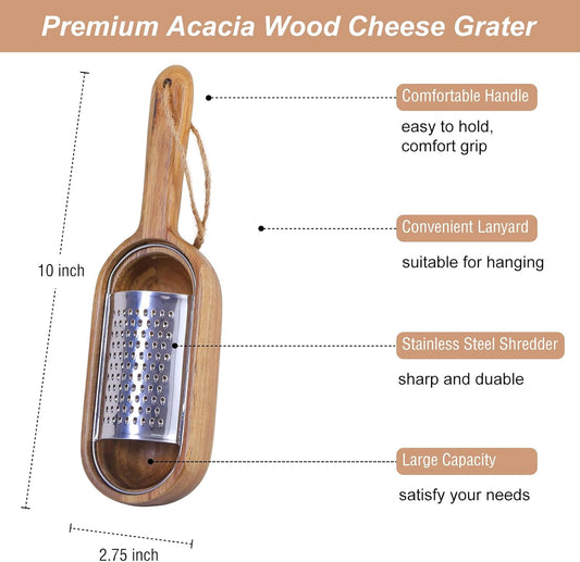 Wooden Cheese Grater with Handles - Kitchen Grater Wooden Shredder, Citrus Zester, Perfect for Hand Held Cheese Grater, Lemon and Chocolate, Cheese Tool