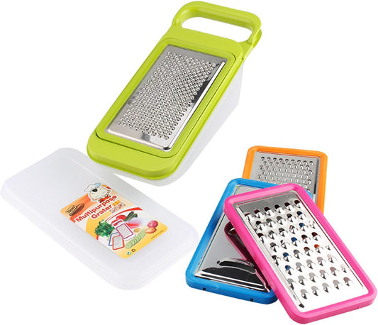 TENTA KITCHEN Stainless Steel Zester Grater, Zest/Slice Citrus & Lemon Cheese Potatoes, Fruit & Vegetables- Non-Slip Rubber Handle (4 in 1,Red)