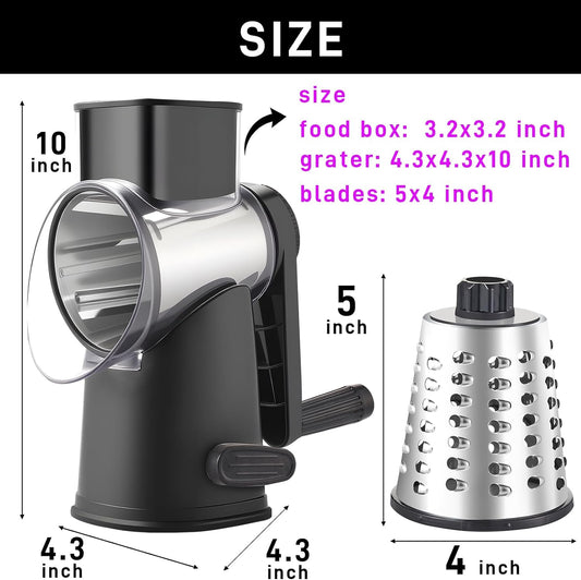 Weltonhm Rotary Cheese Graters with 4 Blades, Hand Crank Cheese Grater with Waffle Slicer, Red, Black and White Cheese Shredder with Suction Base, Easier for Shredding & Grating (White, 4 Graters)