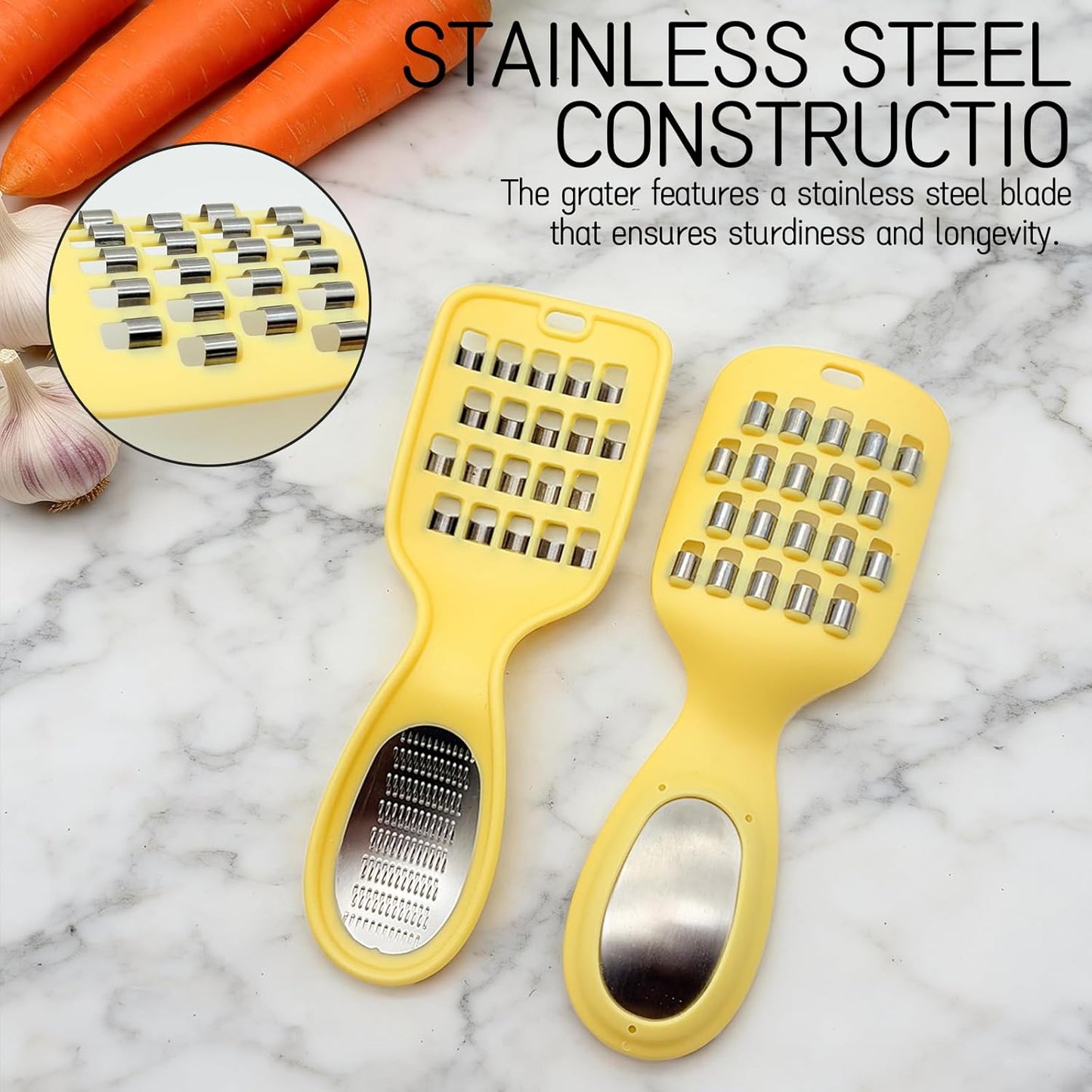 2 in 1 Vegetable Grater Handheld - Stainless Steel Coarse Grater and Cabbage Shredder, Ideal for Ginger, Garlic, Cheese, Potato, Carrot - Kitchen Slicer and Food Prep Tool
