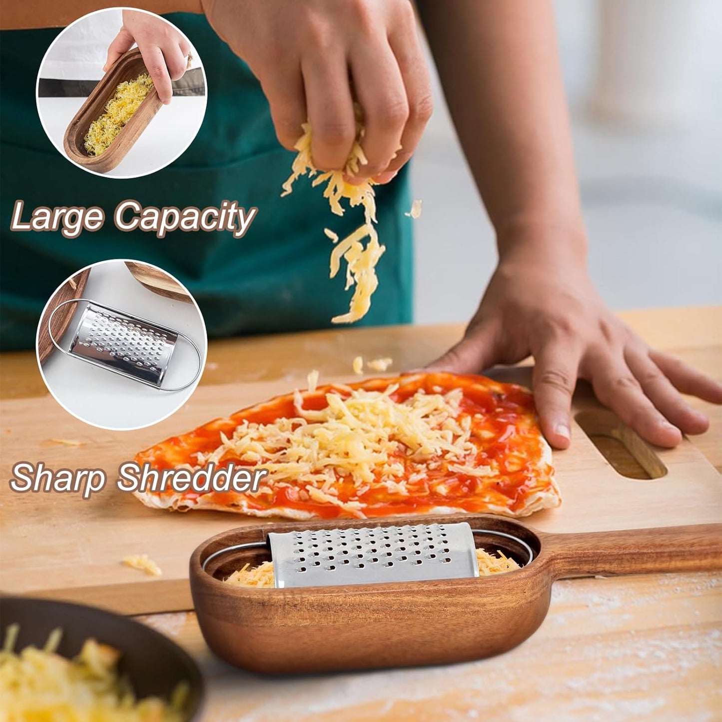 Wooden Cheese Grater with Handles - Kitchen Grater Wooden Shredder, Citrus Zester, Perfect for Hand Held Cheese Grater, Lemon and Chocolate, Cheese Tool