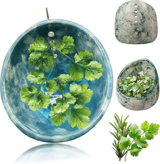 Resin Herb Stripper Bowl, Handmade Ceramic Herb Stripper, Leaf Remover with Different Sized Round Holes for Parsley, Cilantro, Rosemary, Kitchen Cooking(Green)