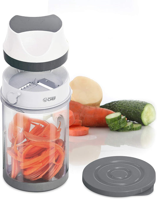 Commercial Chef Mini Food Spiralizer, Manual Vegetable Chopper and Veggie Spiralizer with Adjustable Blade and Collection Bin, Great for Squash, Zucchini, Potatoes, Carrots and More, CH1534