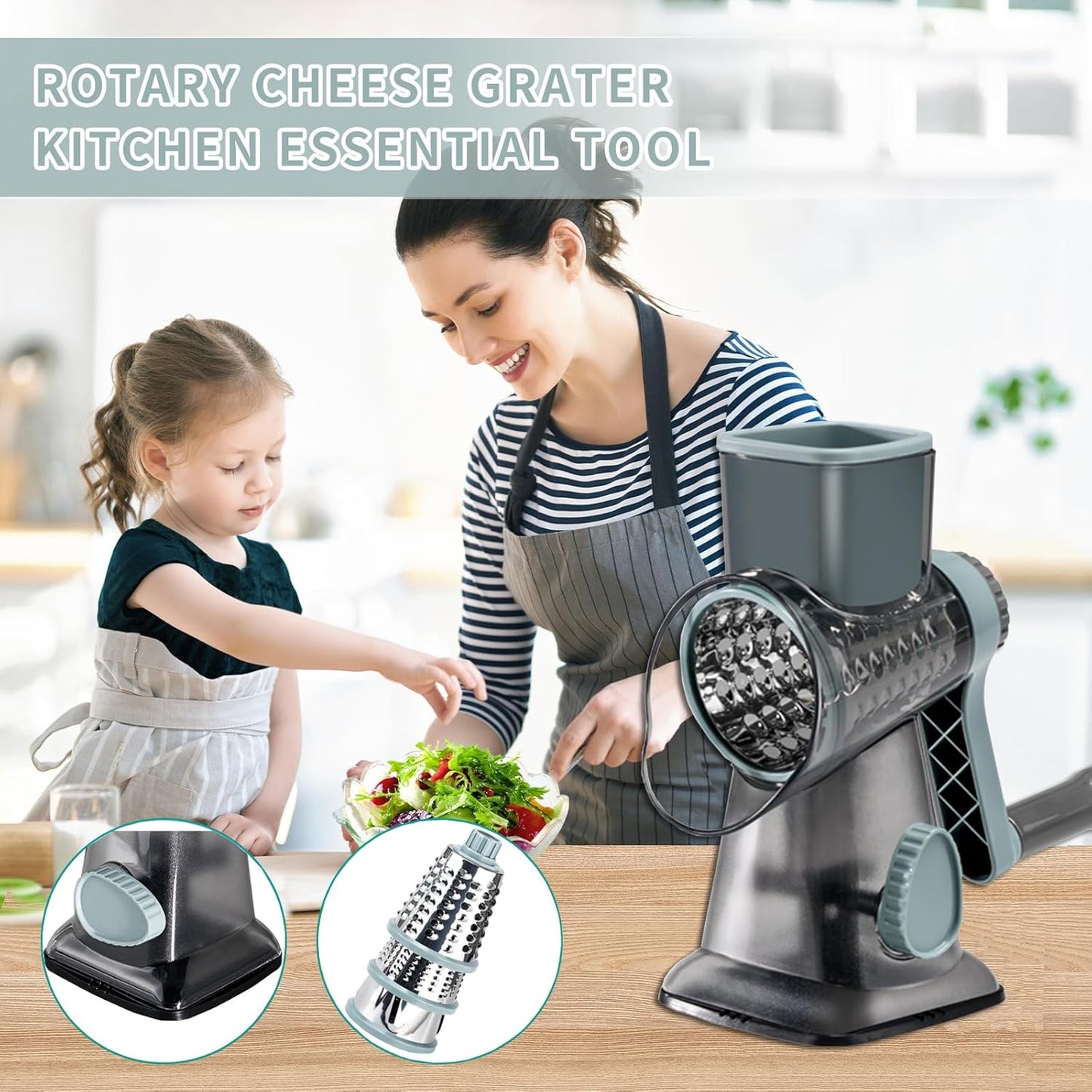 Cheese Grater with Handle, Multifunctional Manual Rotary Cheese Grater - Cheese Shredder Easily Chop Carrots, Potatoes, Vegetables and Fruits and Easy to Clean(red)