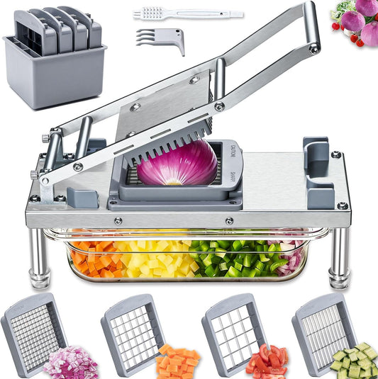 Stainless steel Vegetable Chopper, Veggie Chopper With 8 Blades, Onion Dicer with Container, Food Cutter & Grater Mandoline Slicer