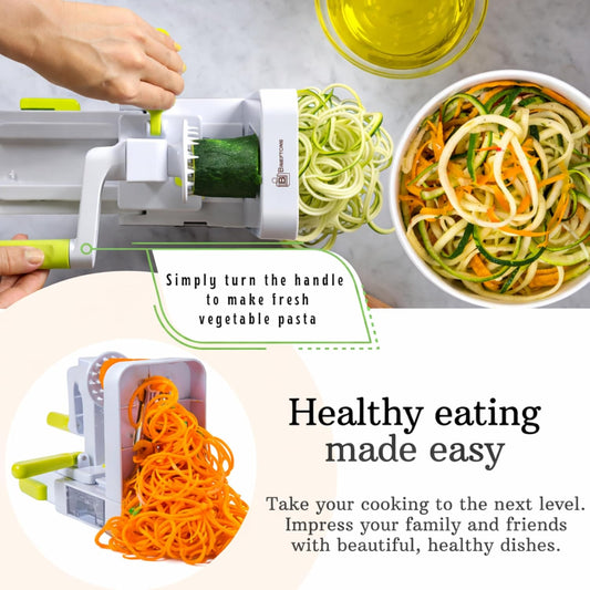 Brieftons QuickFold 5-Blade Spiralizer: Versatile & Compact Foldable Vegetable Spiral Slicer, Best Veggie Pasta Spaghetti Maker for Low Carb/Paleo/Gluten-Free with Brush & 4 Recipe Ebooks