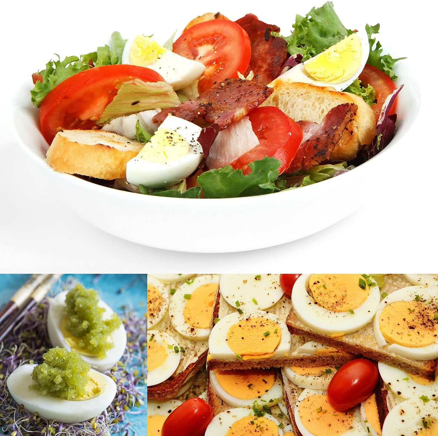 Egg Slicer Set with 3 Cutters - Cut Boiled Eggs into Thin Slices, Wedges or Halves - Easy Manual Egg Slicing - No Power, No Noise - Great for Sandwiches, Salads and Hors d'Oeuvres - With Slicer Stand