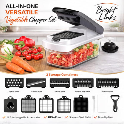 12-in-1 Vegetable Chopper with Container – Mandoline Slicer, Onion Chopper, Food Chopper, Cheese Grater & French Fry Cutter – Multifunctional Kitchen Gadget with 8 Blades, Egg Separator & Peeler