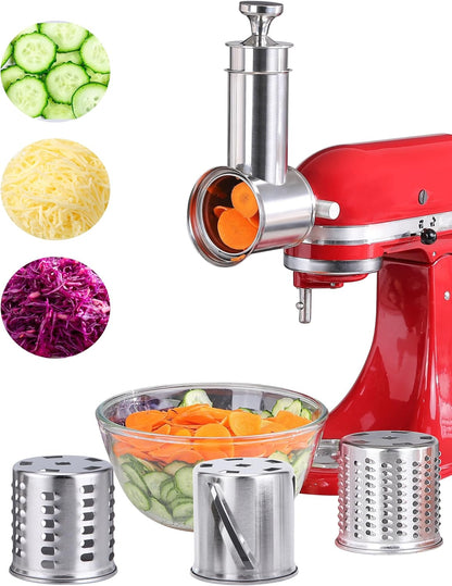 FavorKit Stainless Steel Salad Maker Attachment for KitchenAid Mixers, Large Slicer Shredder & Cheese Grater Accessories with 4 Blades,Dishwasher Safe