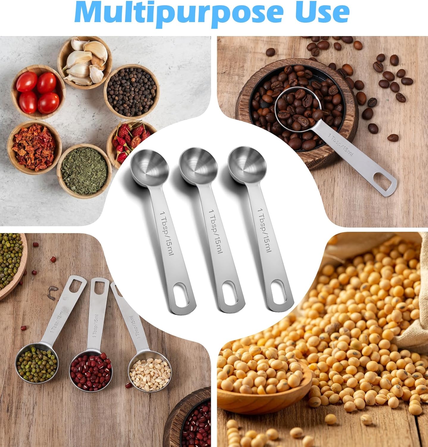 1 Tablespoon Measuring Spoon, 3PCS Stainless Steel Single Measuring Spoon, 3 Tsp/1 Tbsp Marked, Durable Rust Resistant Metal for Cooking Baking Coffee Sugar (Silver, 15 Ml)