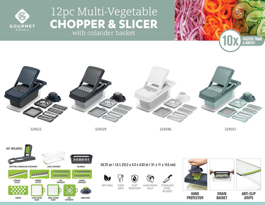 12-Piece Vegetable Chopper, Spiralizer, Slicer – Multi-Functional Chopper & Slicer with 7 Blades, Food Storage Container and Hand Guard – Ideal for Vegetables, Fruits & More - Teal