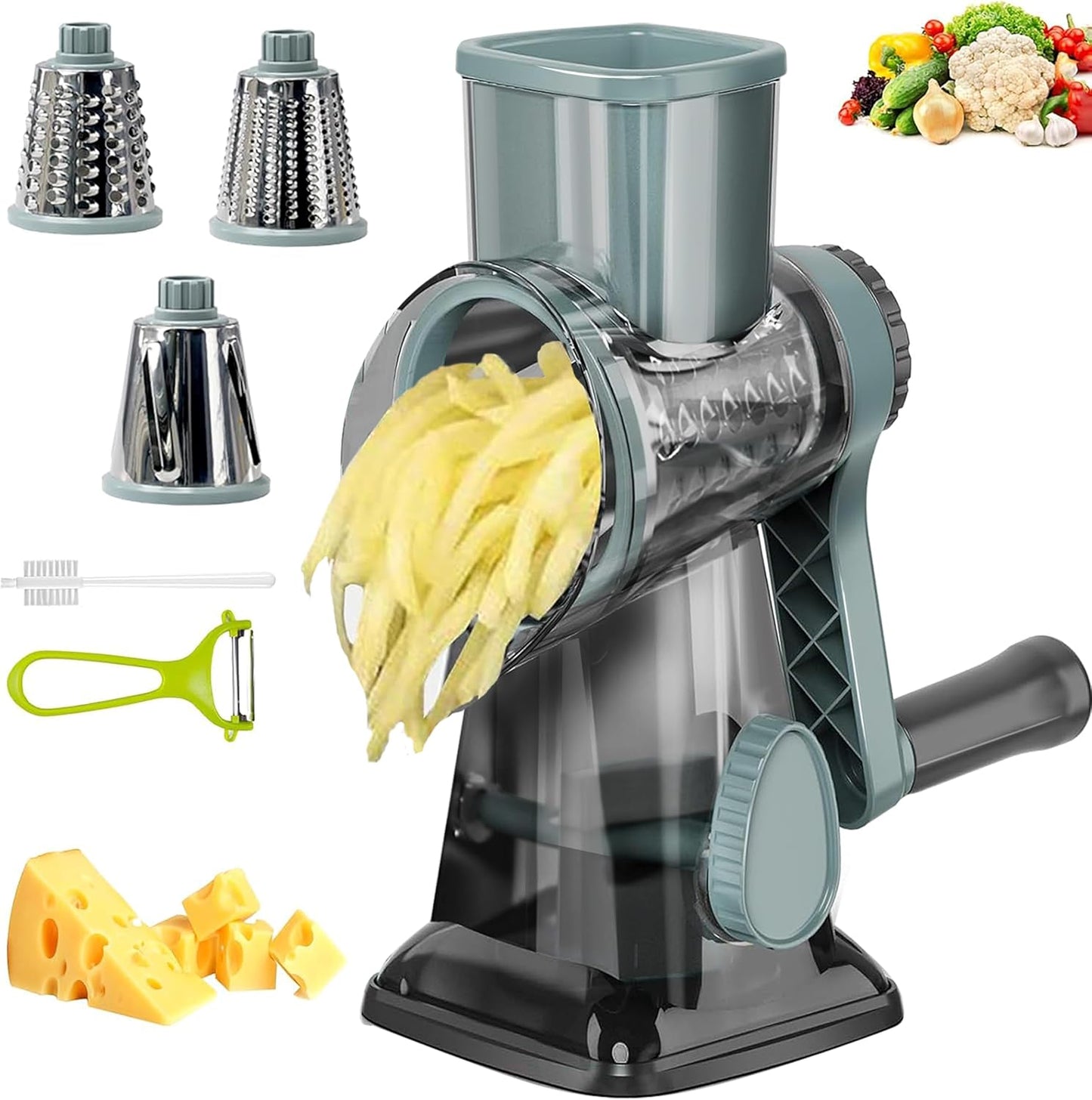 Cheese Grater with Handle, Multifunctional Manual Rotary Cheese Grater - Cheese Shredder Easily Chop Carrots, Potatoes, Vegetables and Fruits and Easy to Clean(red)