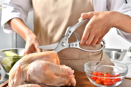 Heavy Duty Poultry Shears - Kitchen Scissors for Cutting Chicken, Poultry, Game, Meat - Chopping Vegetable - Spring Loaded - Red
