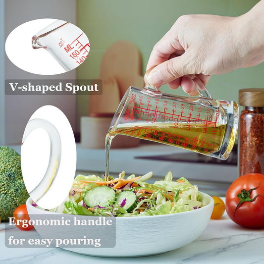 Ackers Glass Measuring Cup 5 Oz/150ml Shot Glass Measuring Cup with V-Spout,Insulated handle