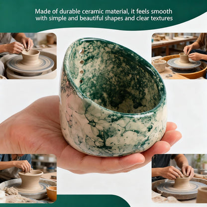 Pottery Herb Stripper Bowl Set – 2 Piece, Including 5-Blade Stainless Steel Herb Cutter Scissors, Herb Stripping Tool & Handmade Pottery Herb Stripper Bowl, For Stripping Leaves and Rhizomes (White)